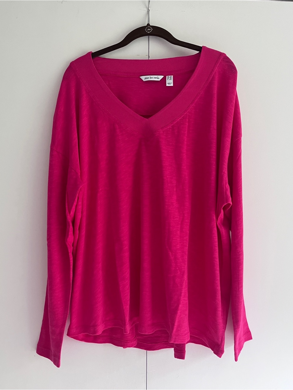 Pink V-Neck Long Sleeve Top